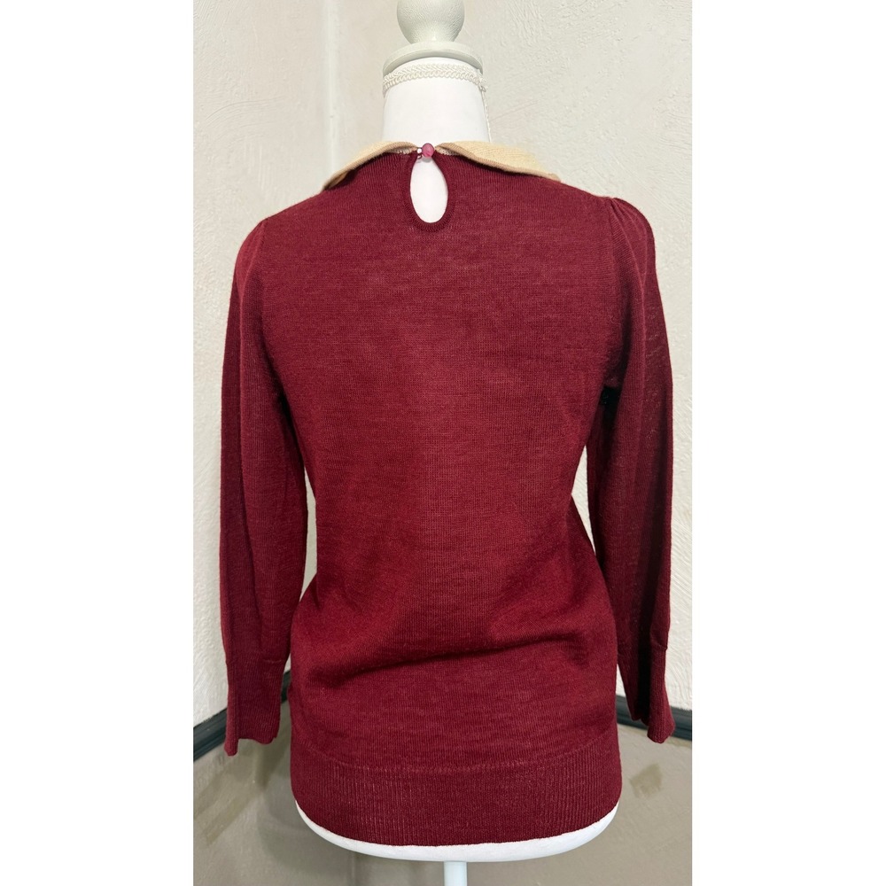J.Crew Burgundy Alpaca Wool Peter Pan Collar Sweater Style Preppy Chic Womens XS - Picture 3 of 5